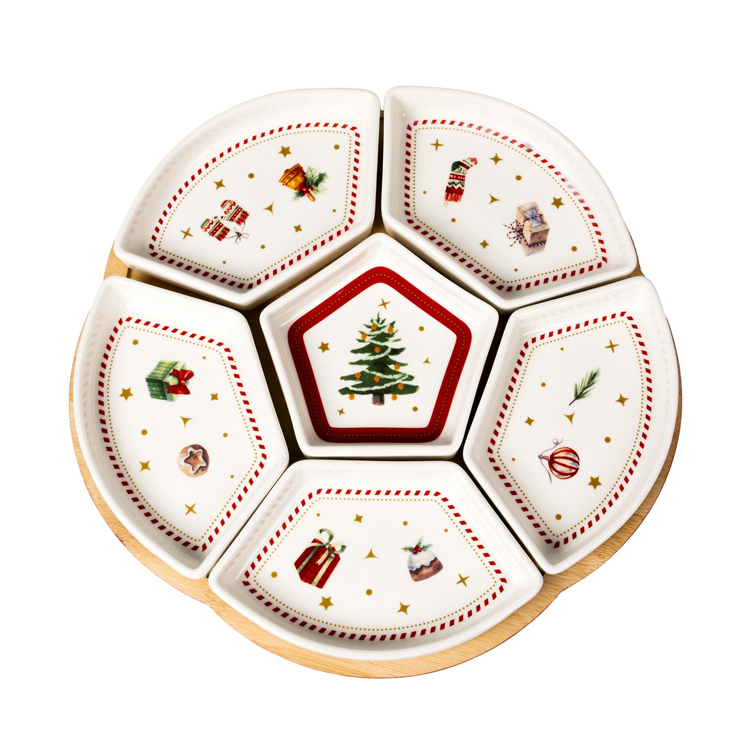 VESTIAMO CASA GRAN NATALE - Antipastiera Natalizia 6 Posti in Bamboo diametro 32 cm